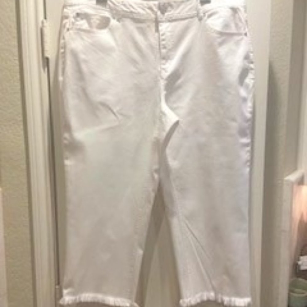 White Denim Frayed Hem Jeans 16